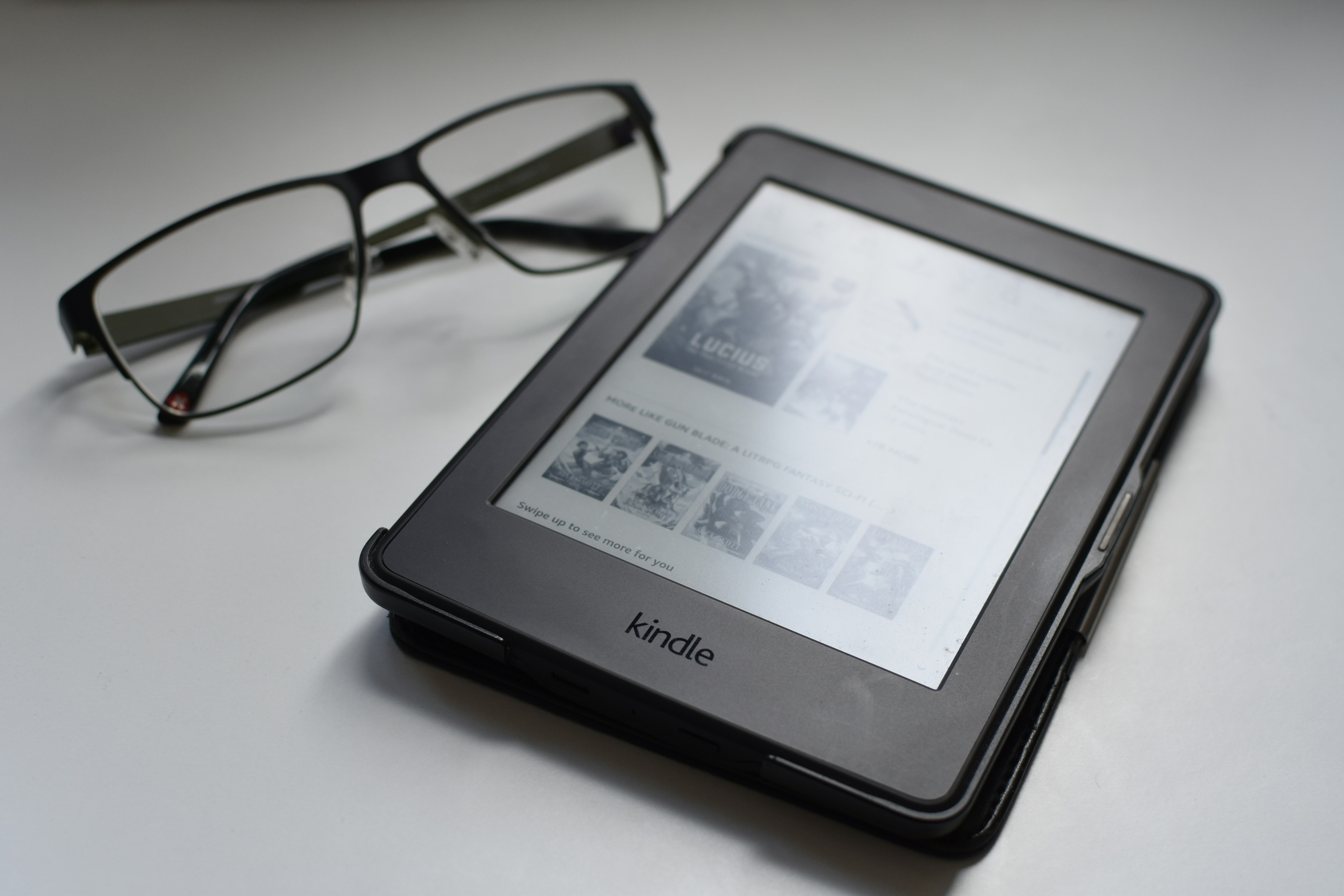 Kindle with glasses